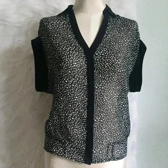Express Tops - Express Polka Dot Short Sleeve Button Up Shirt